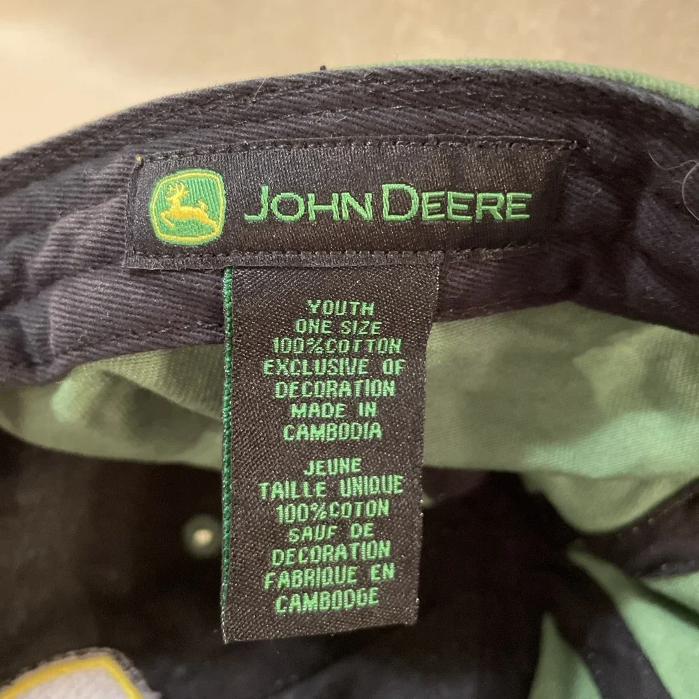 John Deere Hook And Loop Youth Hat Cap One Size fits All Weathered Tractor Green